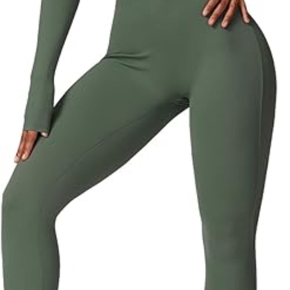 Womens  Workout Jumpsuit Zip Up Rompers Long Sleeve Yoga Unitard Full  Length - Picture 11 of 16